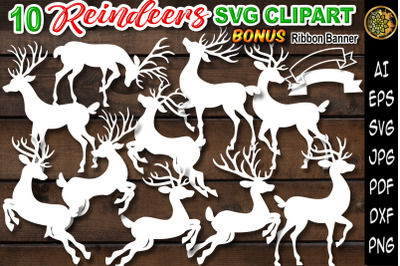 Christmas SVG Silhouette Reindeer with beautiful Antlers Clipart