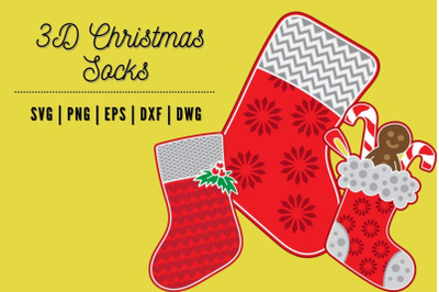 3D Christmas Socks SVG Bundle