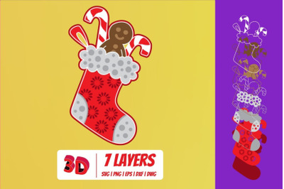 3D Christmas Socks 3 SVG Cut File