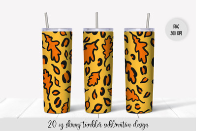 Fall Oak Leaves Leopard Tumbler Sublimation Design