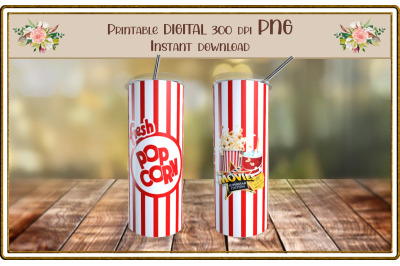 Popcorn Movie Tumbler 20 oz 300 DPI PNG Sublimation Design Download