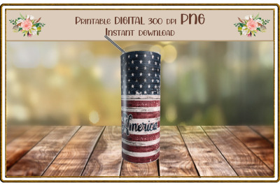 America Flag Tumbler 20 oz. 300 DPI PNG Sublimation Design Download
