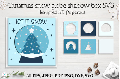 Christmas globe shadow box SVG, 3d Layered Papercut Cutting File. Chri