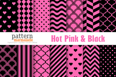 Hot Pink &amp; Black Digital Paper - S1112