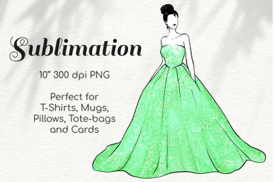 Girl in Green Glitter Princess Dress Character Sketch