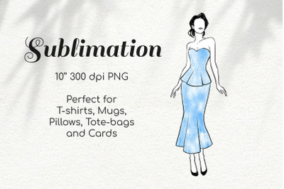 Pin Up Woman in Blue Glitter Dress Character Retro Sketch