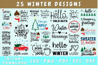 Winter Quotes SVG Bundle - 25 Designs, Winter Saying SVG