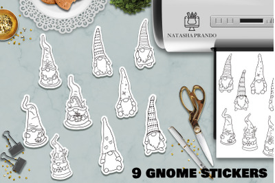 Christmas Gnome Stickers to color