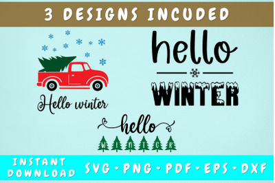 Hello Winter SVG - 3 Designs&2C; Hello Winter Cut Files