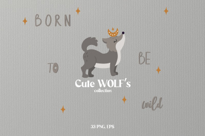 Cute wolf clipart Baby wolf clip art Forest animals clip art