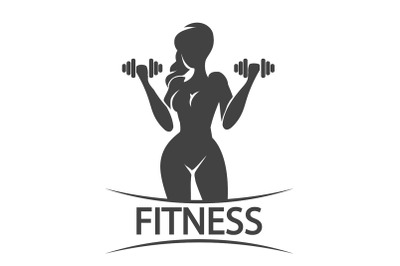 Fitness Emblem or Logo With Silhouette of Training Woman