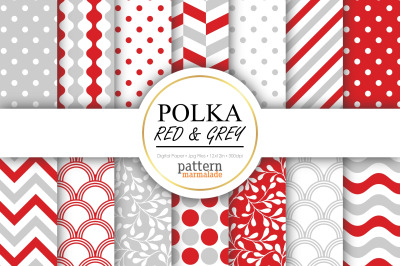 Polka Red And Grey Digital Paper - T0608
