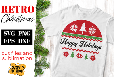 Retro Christmas sweater SVG design &quot;Happy Holidays&quot; quote