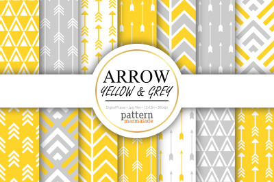 Arrow Yellow &amp; Grey/Gray Digital Paper - S0707