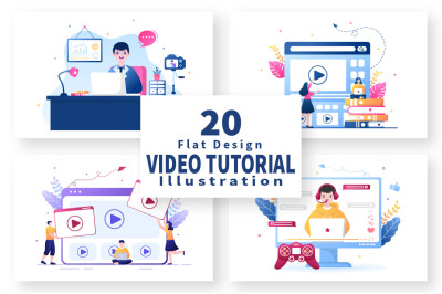 20 Video Tutorials Background Vector Illustration