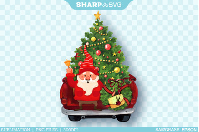 Red Truck PNG - Gnome Christmas Sublimation Design