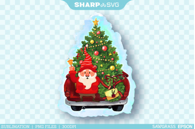 Red Truck PNG Gnome - Christmas Sublimation Design
