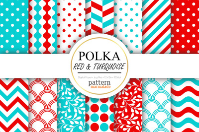 Polka Red And Turquoise Digital Paper - S1204