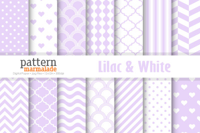 Lilac &amp; White Digital Paper Seamless Pattern - T0114