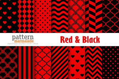 Red &amp; Black Pattern Digital Paper - S1111