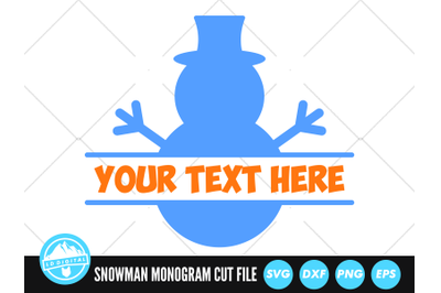 Christmas Snowman Monogram SVG | Snowman Split Name Frame Cut File