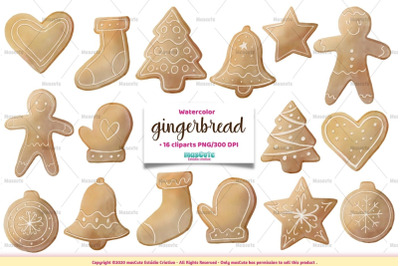 christmas cookie gingerbread cliparts, watercolor