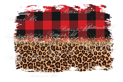Half Red Buffalo plaid and leopard grunge, backsplash frame ,png file