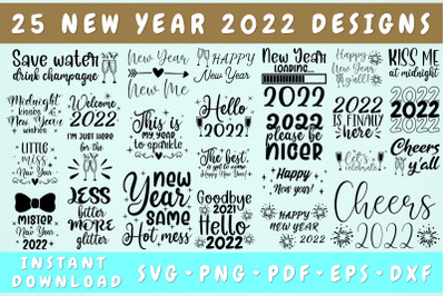 New Year 2022 SVG Bundle - 25 Designs, Happy New Year SVG