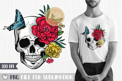 Floral skull PNG, Sublimation design, Skull with flowers