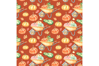 Harvest pumpkins watercolor seamless pattern. Farm. Thanksgiving.