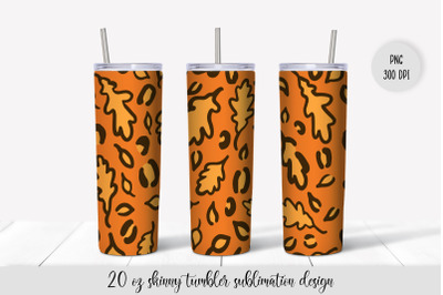 Autumn Oak Leaves Leopard Tumbler Sublimation Design