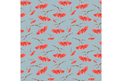 Rowan watercolor seamless pattern. Berry, bunch, autumn.