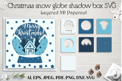 Christmas globe shadow box SVG, 3d Layered Paper cut Cutting File. Chr