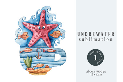 Watercolor underwater magic starfish sublimation