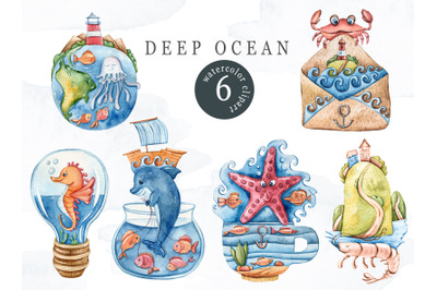 Watercolor nautical sea animal clipart