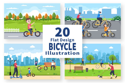 20 Bicycle and Scooter Sport Flat Illustration