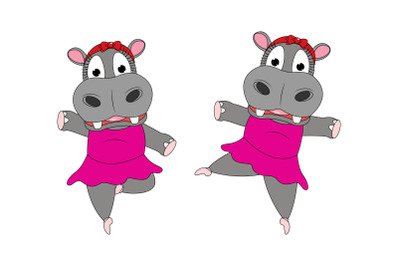 cute hippo animal cartoon ballerina