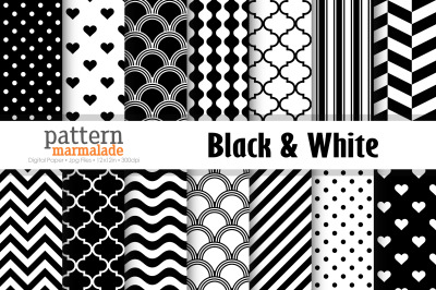 Black &amp; White Pattern Digital Paper - T0612