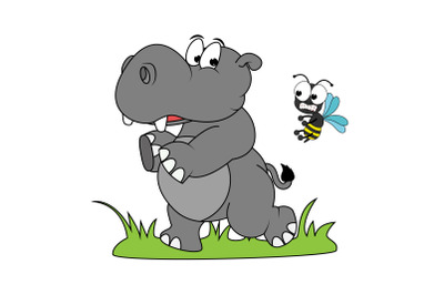 cute hippo and bee animal cartoon