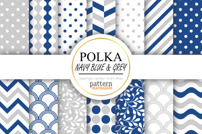 Polka Navy Blue&nbsp;And Grey Digital Paper - S0905