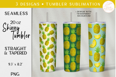 Watercolor Pineapple Tumbler Sublimation Design for 20 oz Straight and
