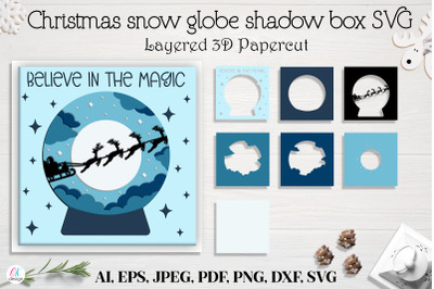 Christmas globe shadow box SVG, 3d Layered Paper cut Cutting File. Chr