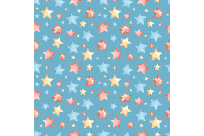 Baby stars watercolor seamless pattern. Baby shower, nursery.