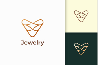 Luxury Gold Jewel Logo in Line Shape