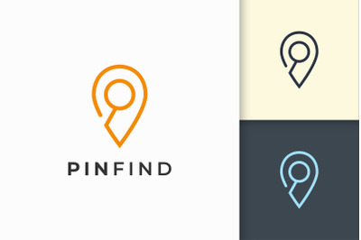 Pin Logo or Marker in Simple Line and Modern Shape Represent Map or Po