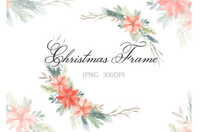 Watercolor christmas frame png winter wreath png