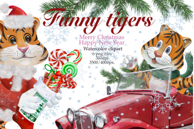 Cute Tiger watercolor , New Year Funny Tigers, Tiger Sublimation,Png,