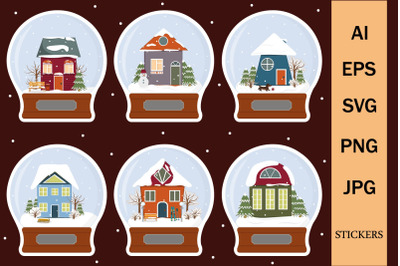 Christmas Snow Globe Stickers with houses