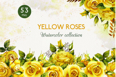 Yellow roses. Watercolor set