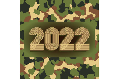 2022 Happy New Year. Seamless pattern of camouflage background. 3d dim